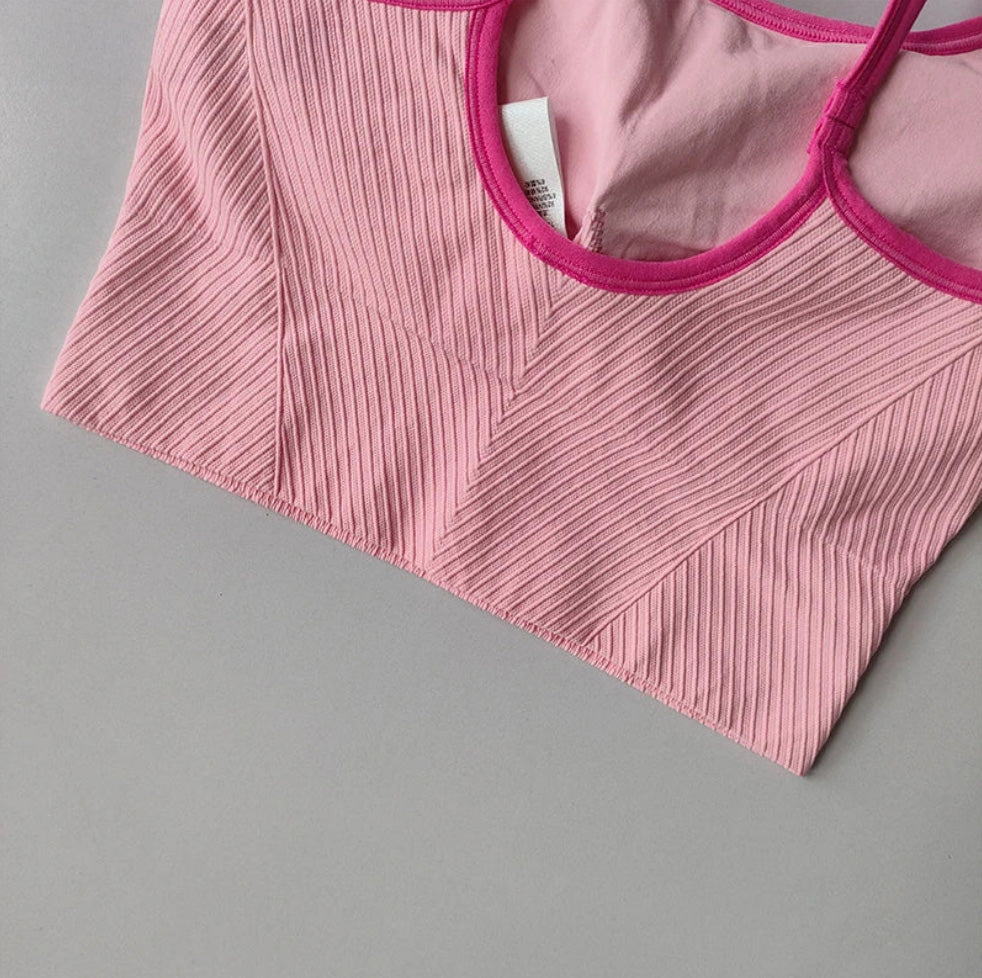 Color Blocking Sports Bra for Women / Fixed Cup Fitness Bra / Gym Bra