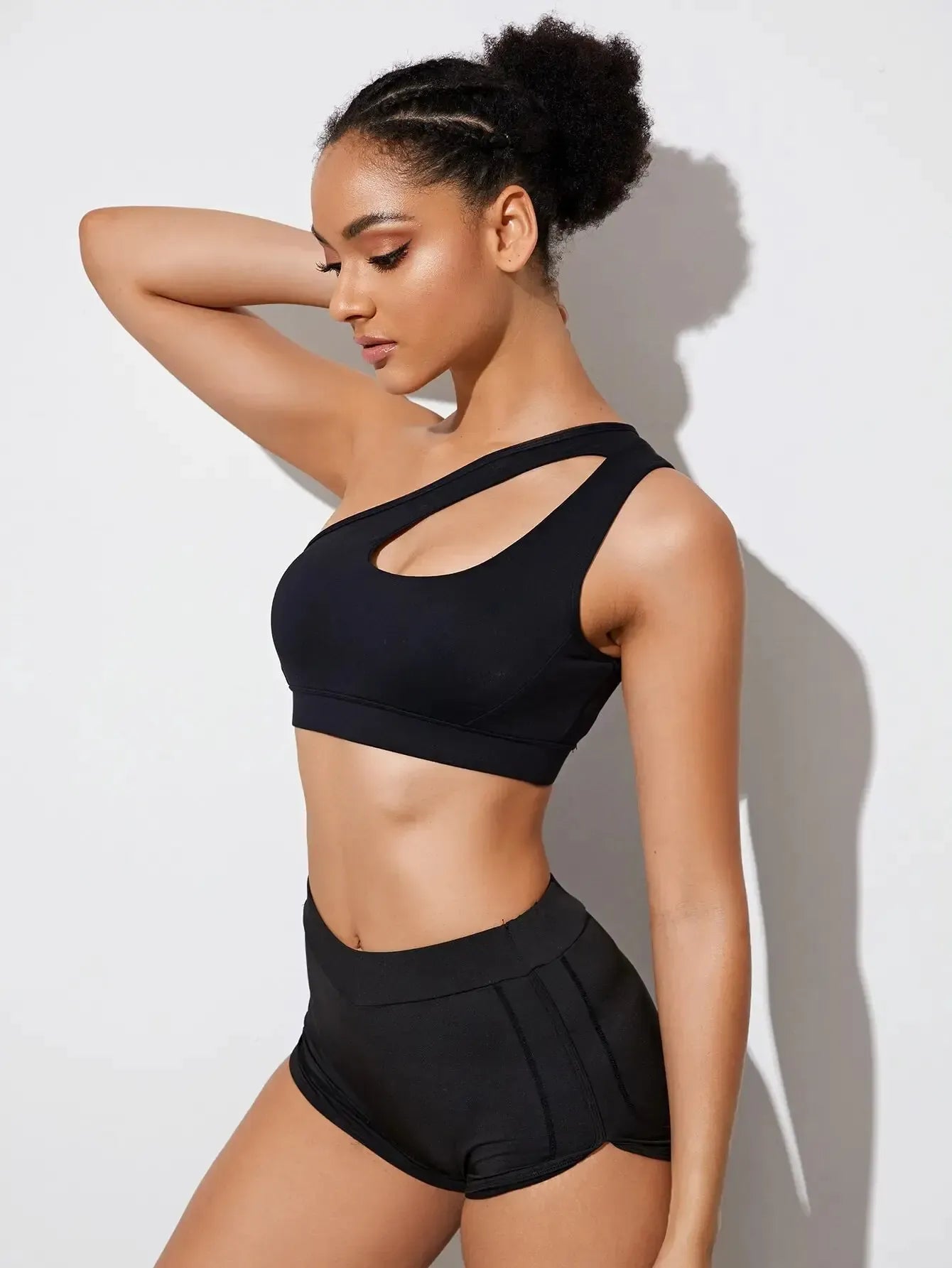 S / Black Stylish & Supportive Activewear for Yoga, Training & Daily Wear by Victorious (Journey, One-Shoulder Gym Bra)