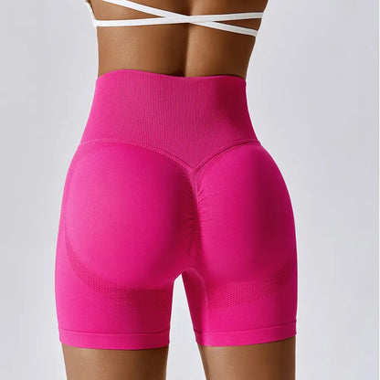 S / Raspberry red Kong’s Territory XXIIV Seamless Women’s Sports Shorts / High-Waisted