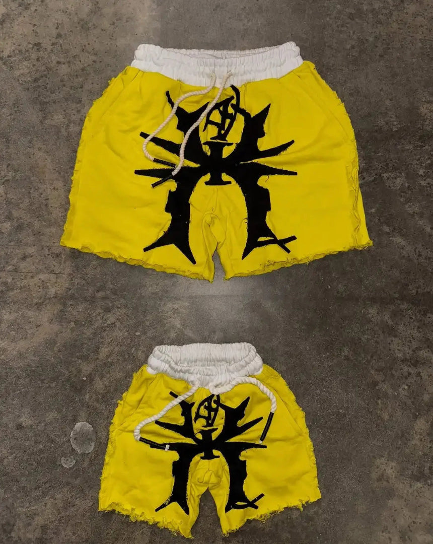 Unisex Gym Shorts Embroidered Gothic Grunge