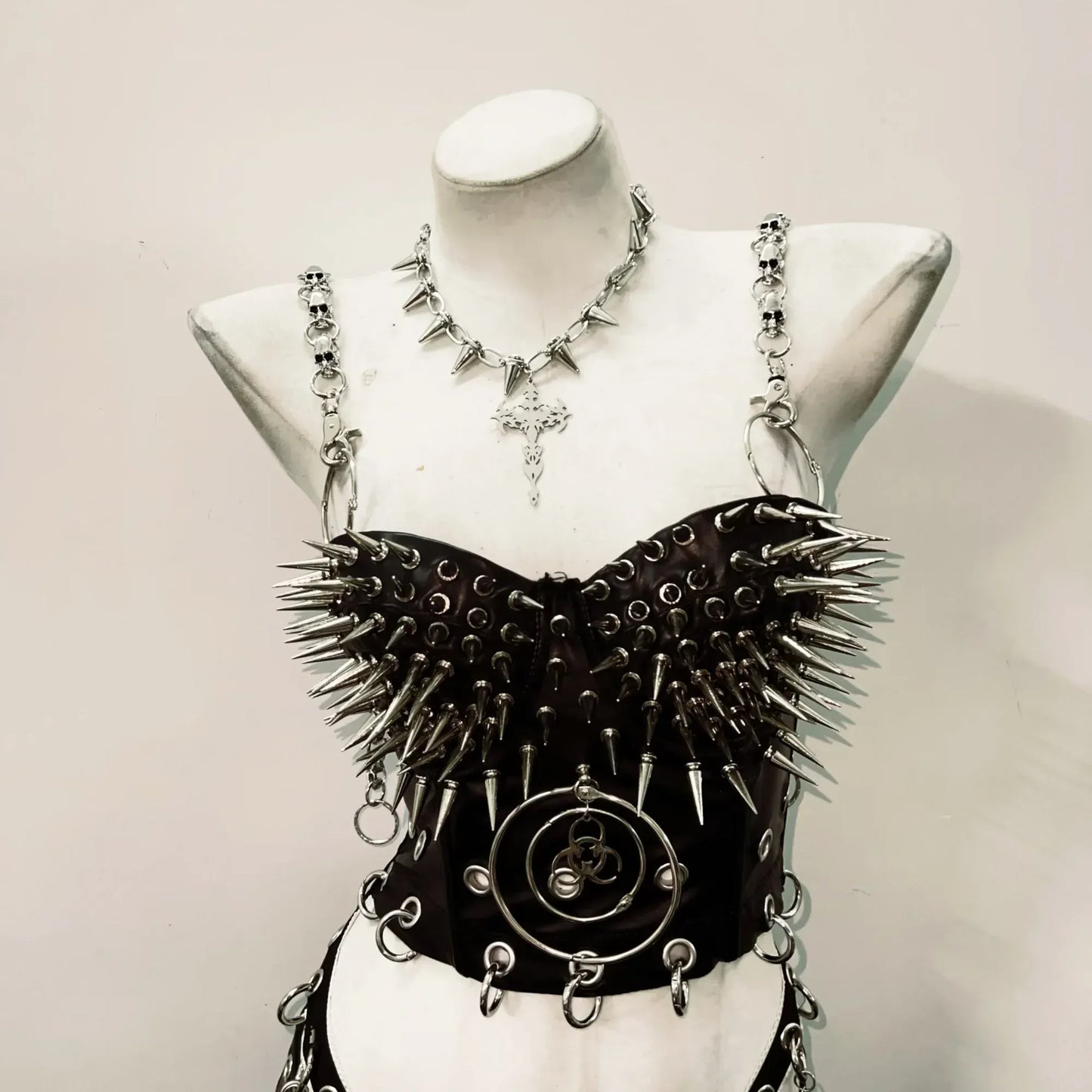 Skull Straps / S Gothic/ Punk Spiked Corset Black
