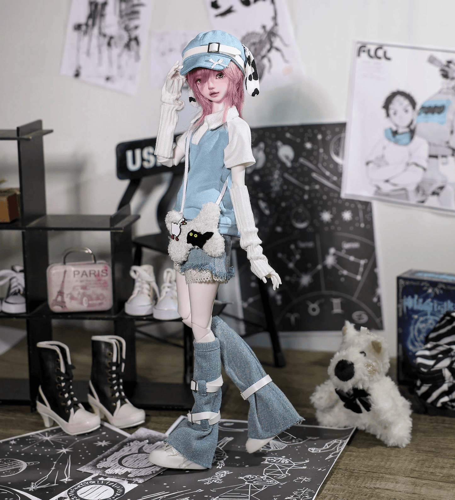 Sky Blue Kawaii Harajuku Style Fashion BJD Doll - Victorious (Pink hair)