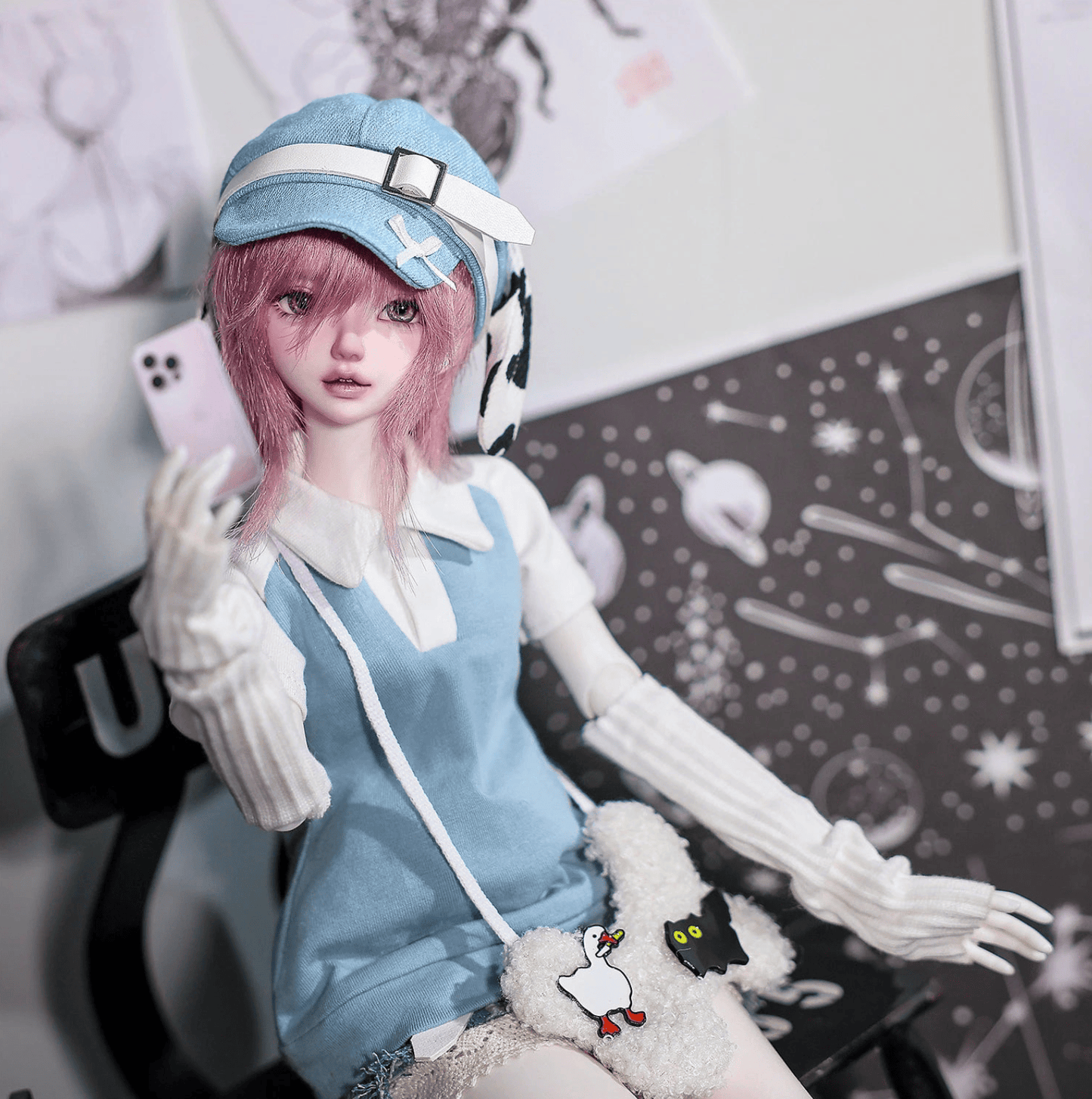 Sky Blue Kawaii Harajuku Style Fashion BJD Doll - Victorious (Pink hair)