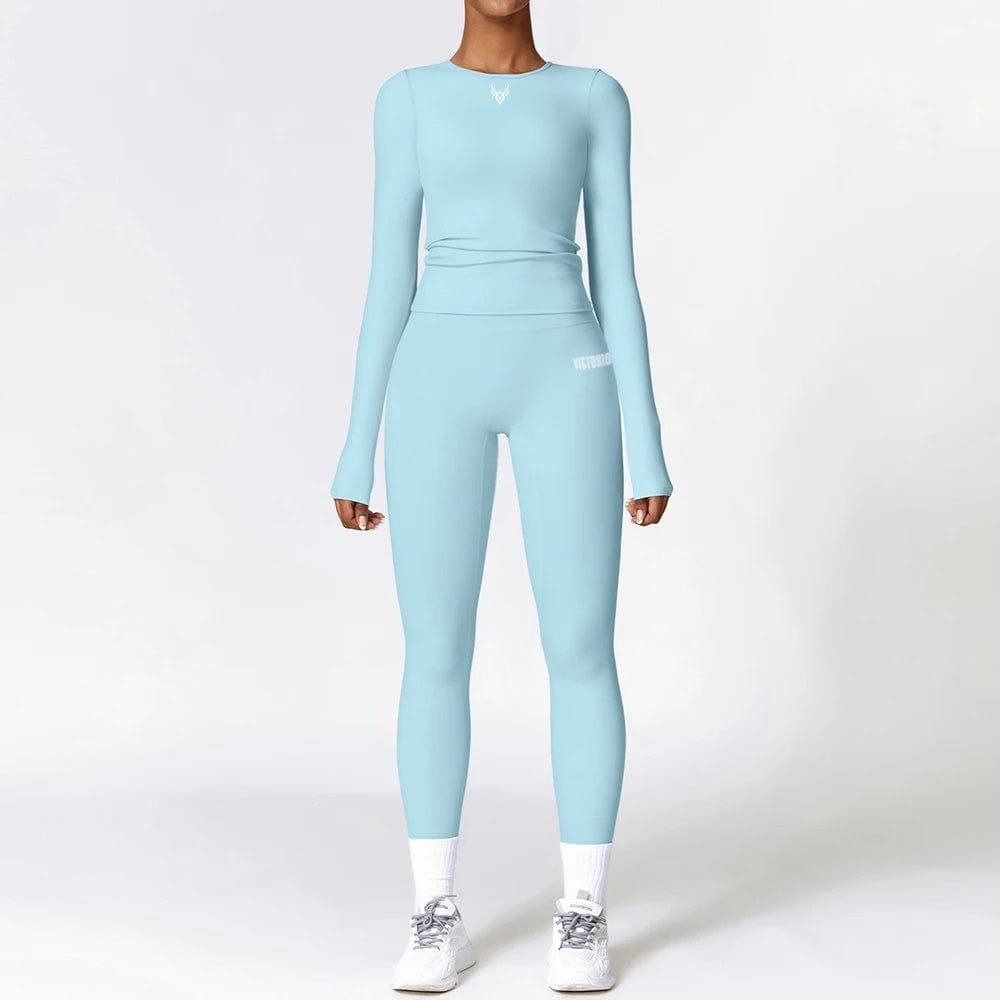 sky blue / S 2-Piece Full Sport Suit by Victorious – Matching Leggings & Top Set for Gym, Yoga & Active Lifestyle