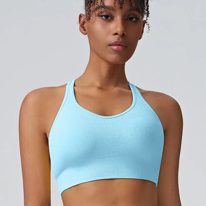 Sky Blue / S Women's Cross Back Sports Bra/ High-intensity Fixed Cup Shockproof Bra (Victorious Lumen Circuit Bra)
