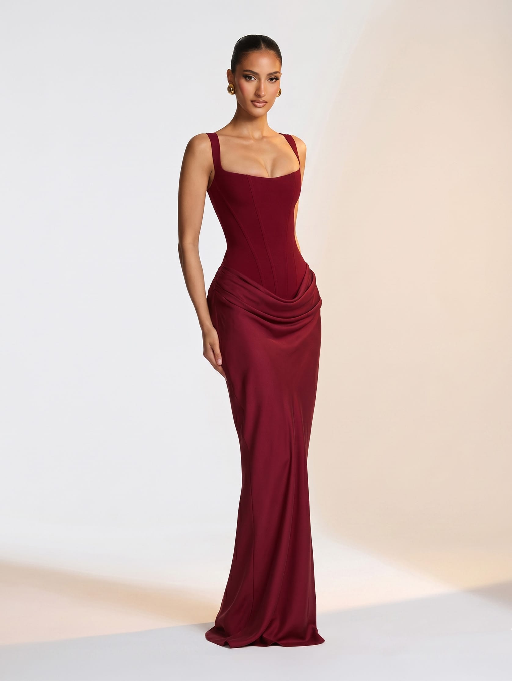 Square Low Neck Prom Dress/ Solid Pleated Sling Dress