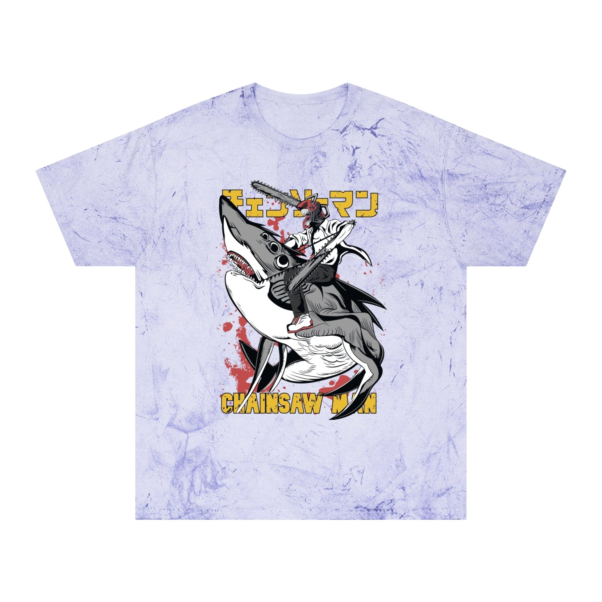 T-Shirt Amethyst / S Anime Chainsaw Man (Denji Shark Saw Rampage) T-shirt - Tie Dye Style - Vintage