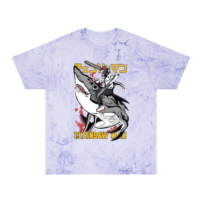 T-Shirt Amethyst / S Anime Chainsaw Man (Denji Shark Saw Rampage) T-shirt - Tie Dye Style - Vintage