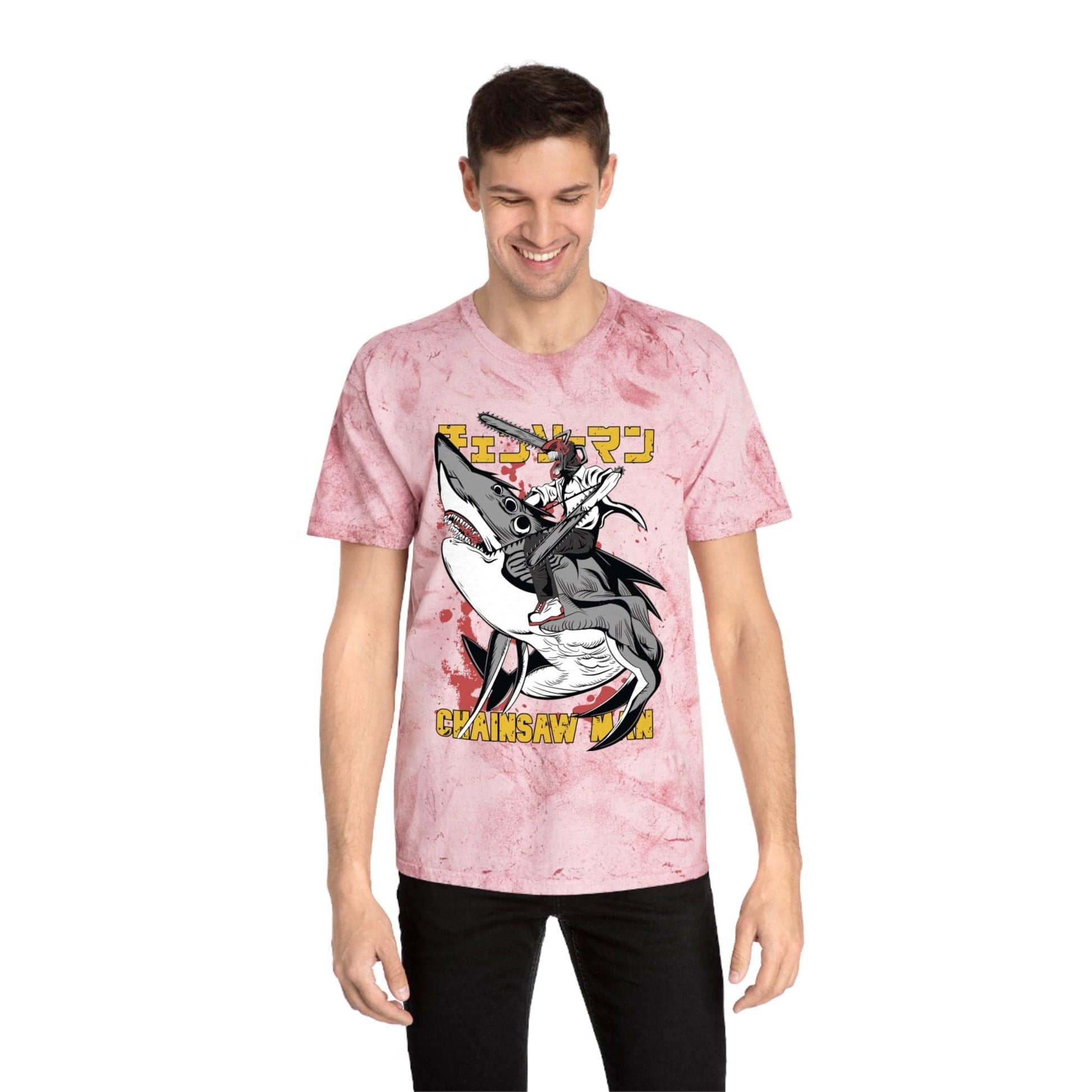 T-Shirt Anime Chainsaw Man (Denji Shark Saw Rampage) T-shirt - Tie Dye Style - Vintage