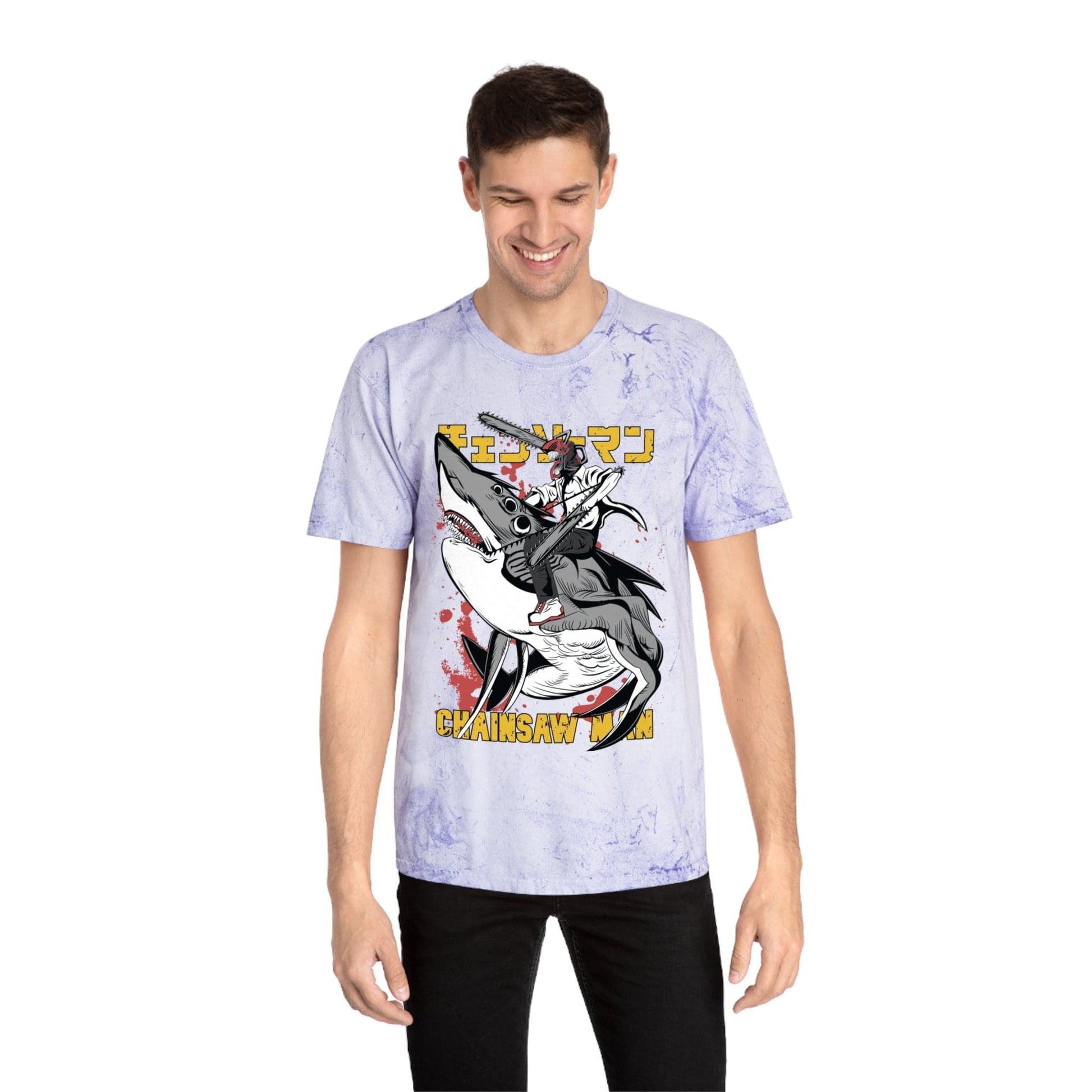 T-Shirt Anime Chainsaw Man (Denji Shark Saw Rampage) T-shirt - Tie Dye Style - Vintage