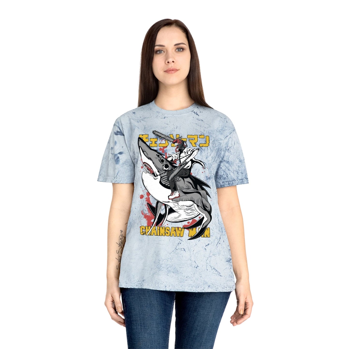 T-Shirt Anime Chainsaw Man (Denji Shark Saw Rampage) T-shirt - Tie Dye Style - Vintage