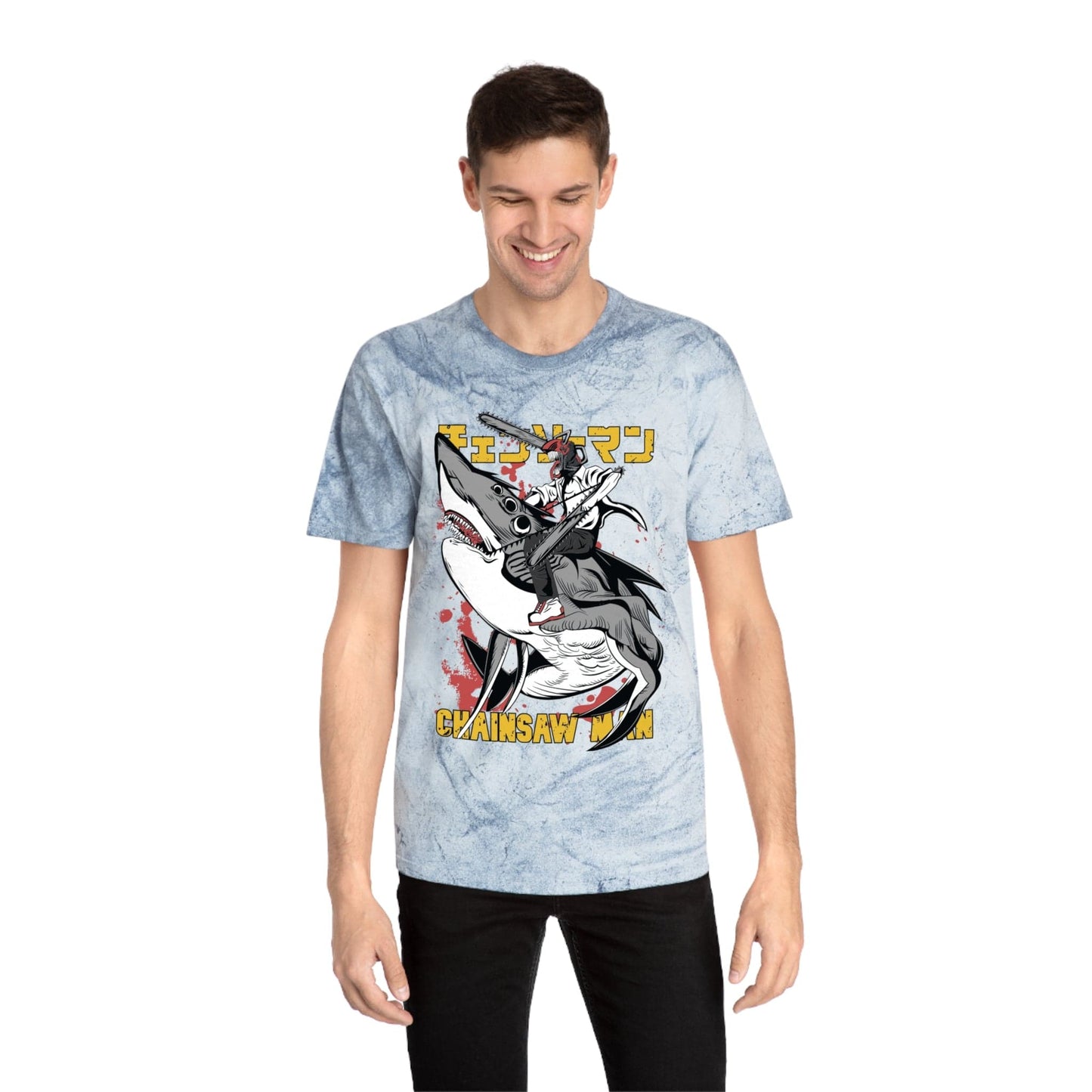 T-Shirt Anime Chainsaw Man (Denji Shark Saw Rampage) T-shirt - Tie Dye Style - Vintage