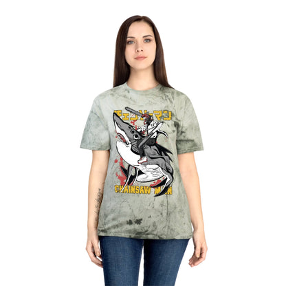 T-Shirt Anime Chainsaw Man (Denji Shark Saw Rampage) T-shirt - Tie Dye Style - Vintage