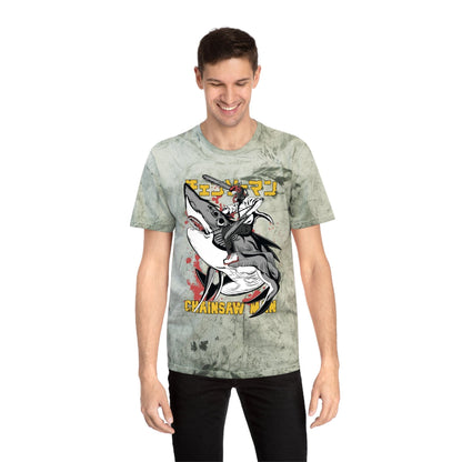 T-Shirt Anime Chainsaw Man (Denji Shark Saw Rampage) T-shirt - Tie Dye Style - Vintage