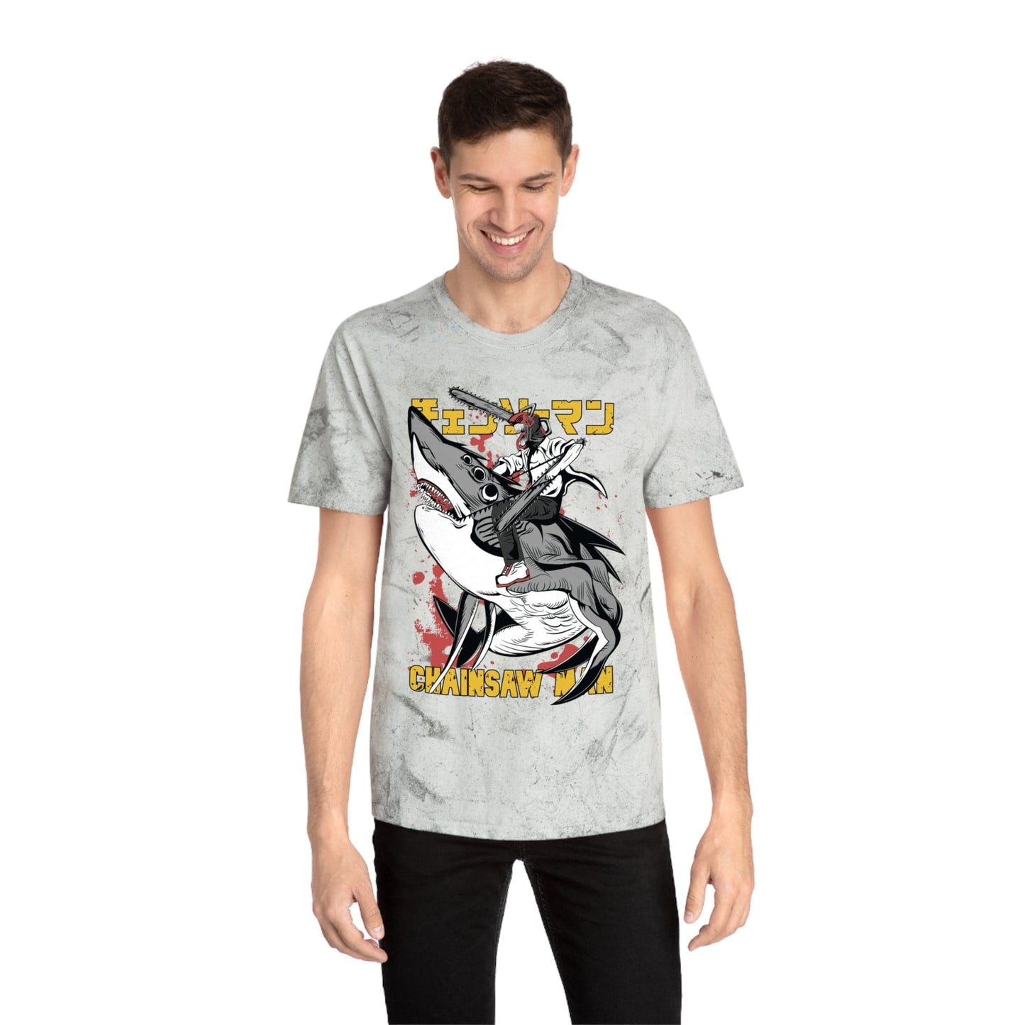 T-Shirt Anime Chainsaw Man (Denji Shark Saw Rampage) T-shirt - Tie Dye Style - Vintage
