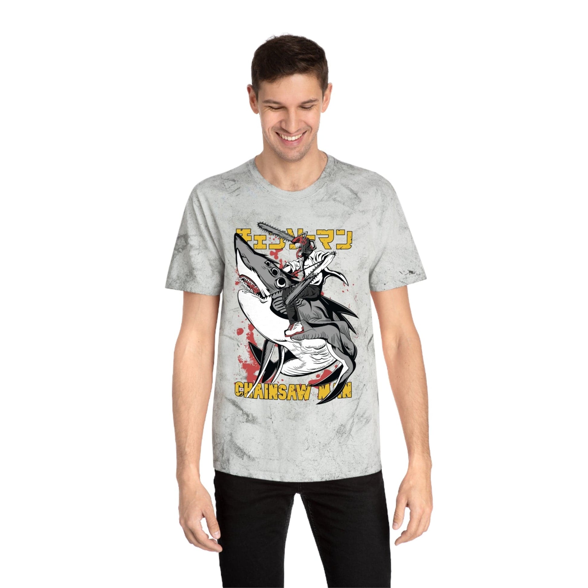 T-Shirt Anime Chainsaw Man (Denji Shark Saw Rampage) T-shirt - Tie Dye Style - Vintage
