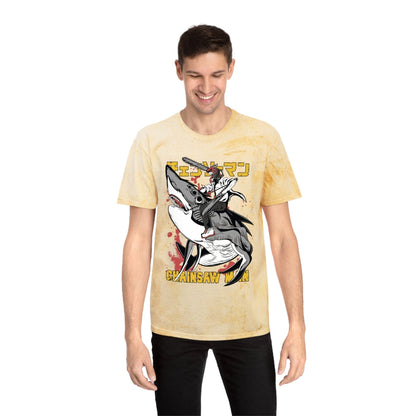 T-Shirt Anime Chainsaw Man (Denji Shark Saw Rampage) T-shirt - Tie Dye Style - Vintage