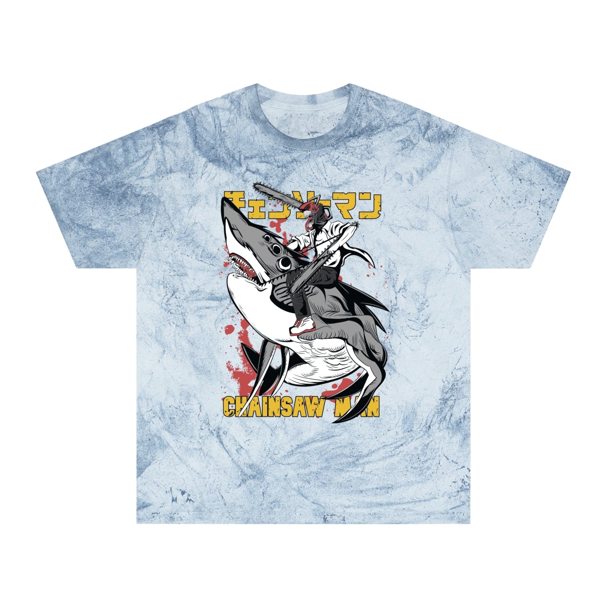 T-Shirt Ocean / S Anime Chainsaw Man (Denji Shark Saw Rampage) T-shirt - Tie Dye Style - Vintage