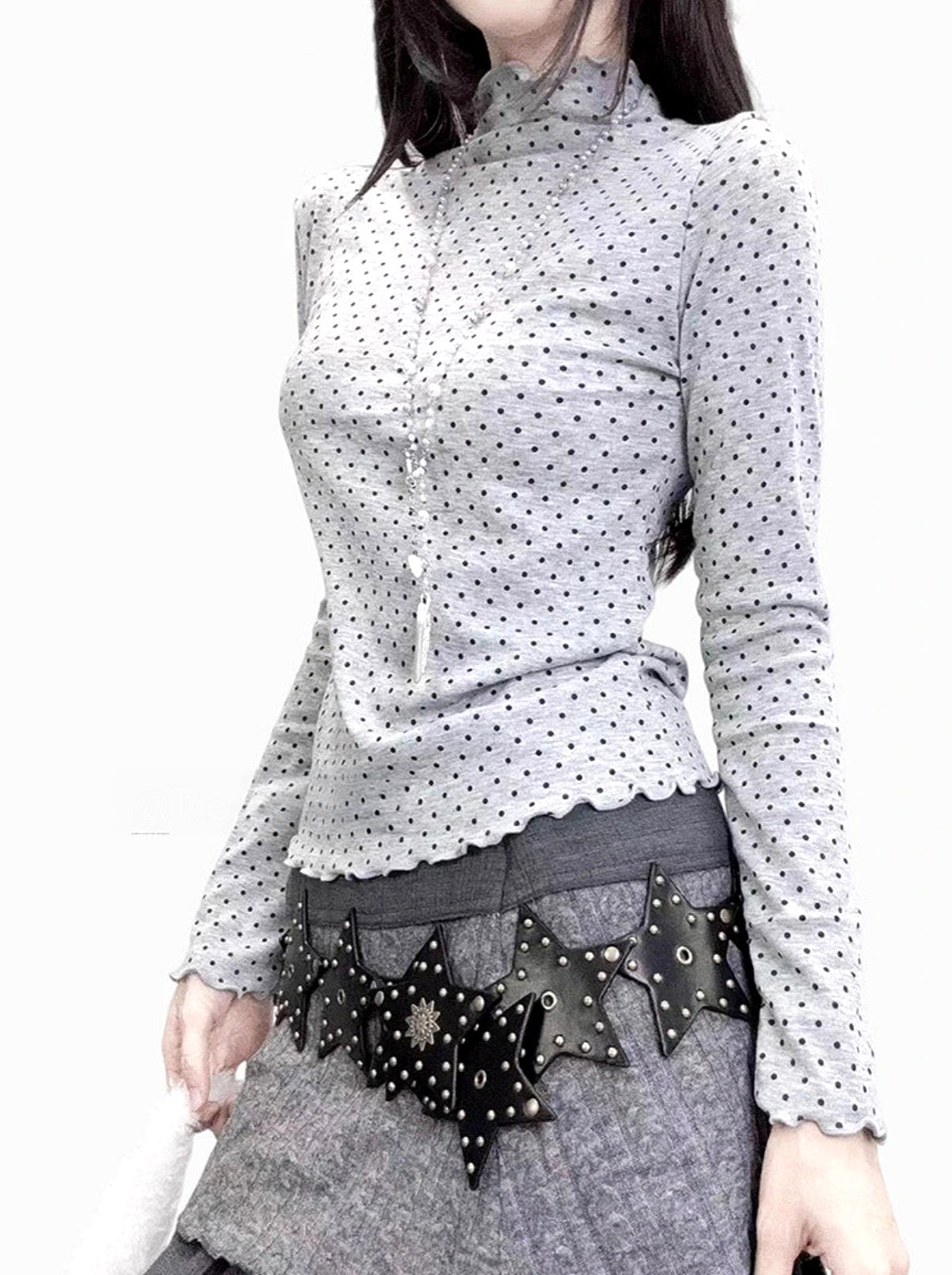 T-shirt / S Kpop Idol Grunge Furry Shortalls with Belt / Vintage Gray Knit Rompers