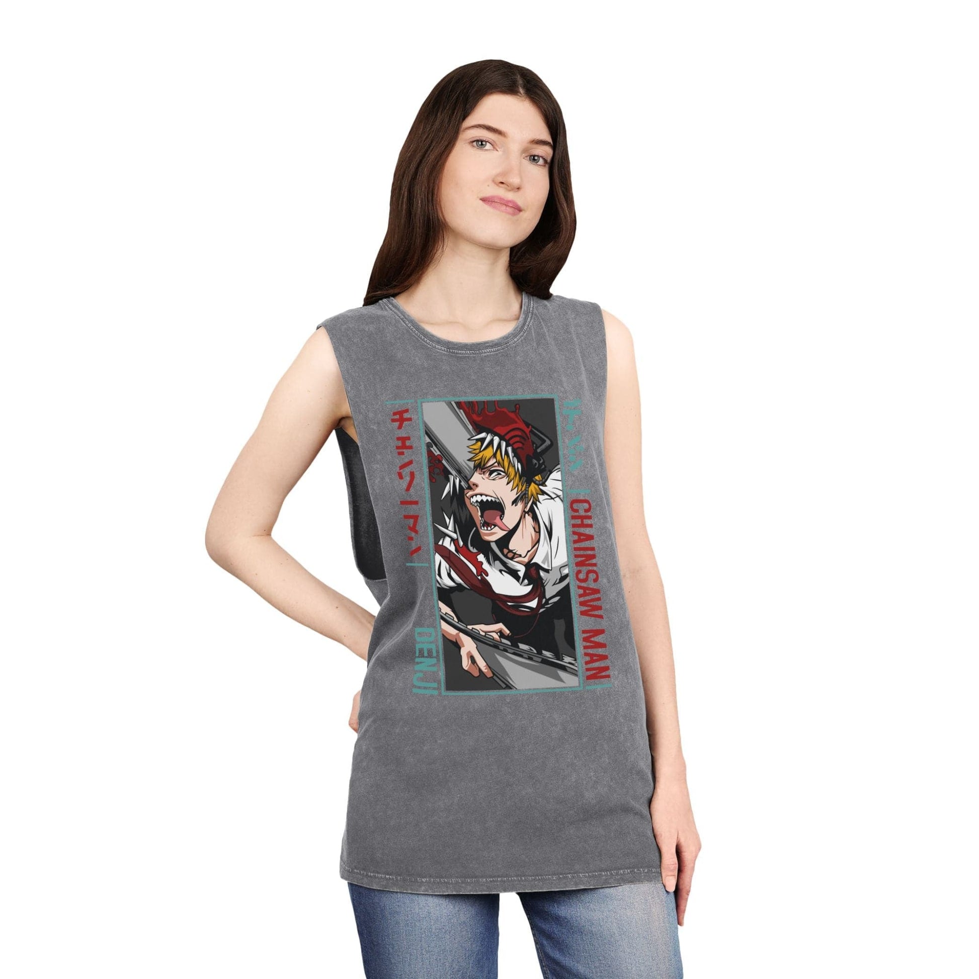 Tank Top Ash Stone / XS Unisex Anime Stonewash Tank Top - Anime Chainsaw Man Denji Awakening