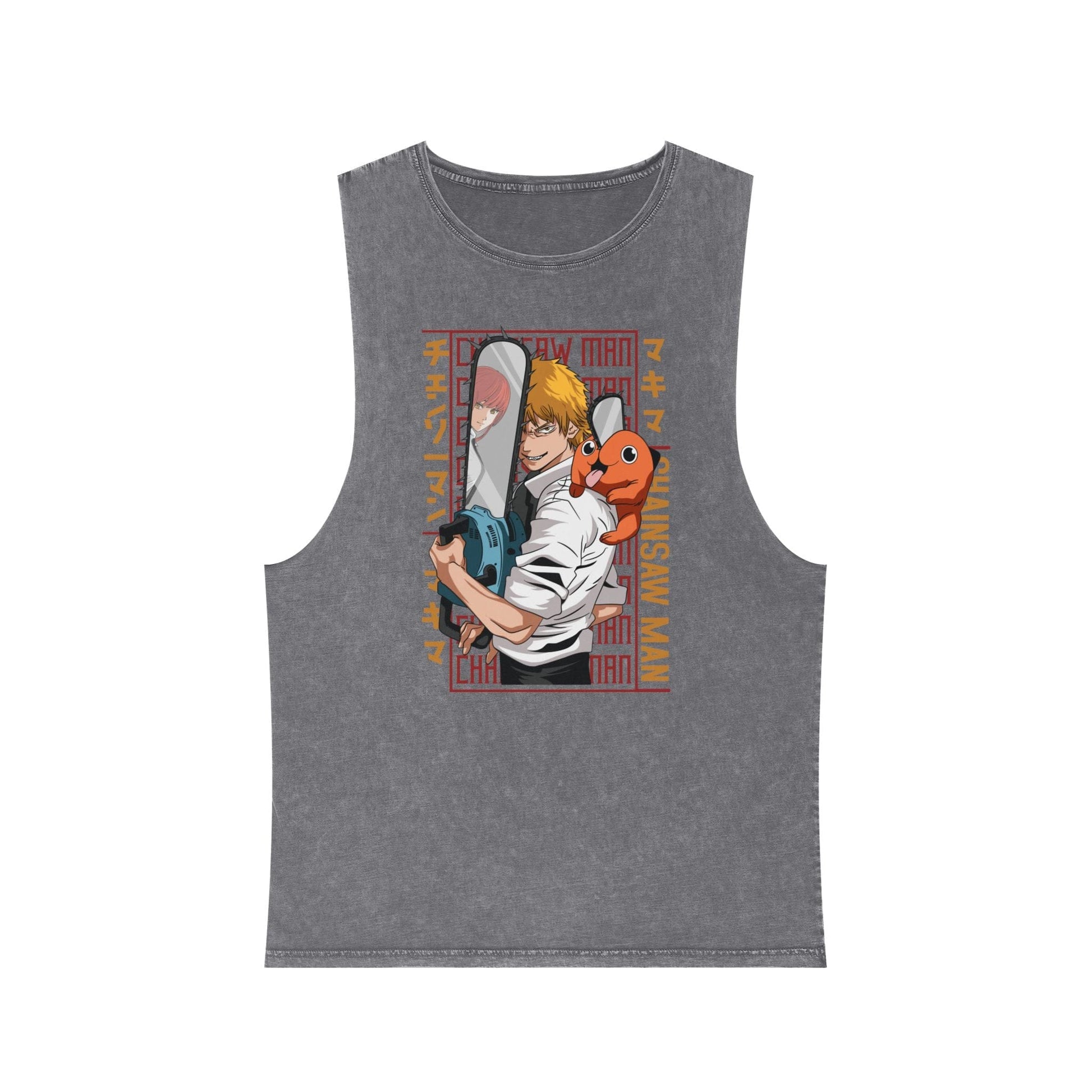 Tank Top Stylish Anime-Inspired Stonewash Tank Top - Chainsaw Man Denji Love & Loyalty