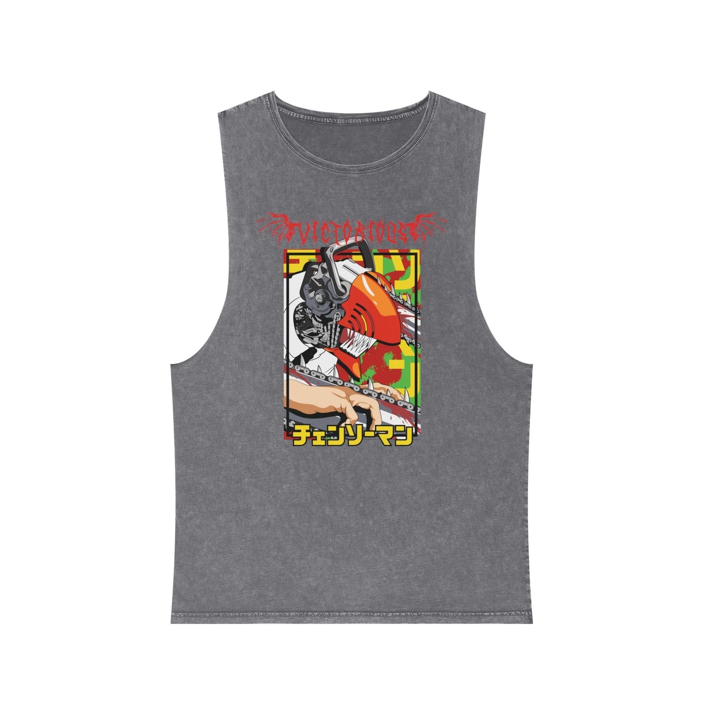 Tank Top Unisex Stonewash Tank Top - Anime Chainsaw Man Denji Full Throttle