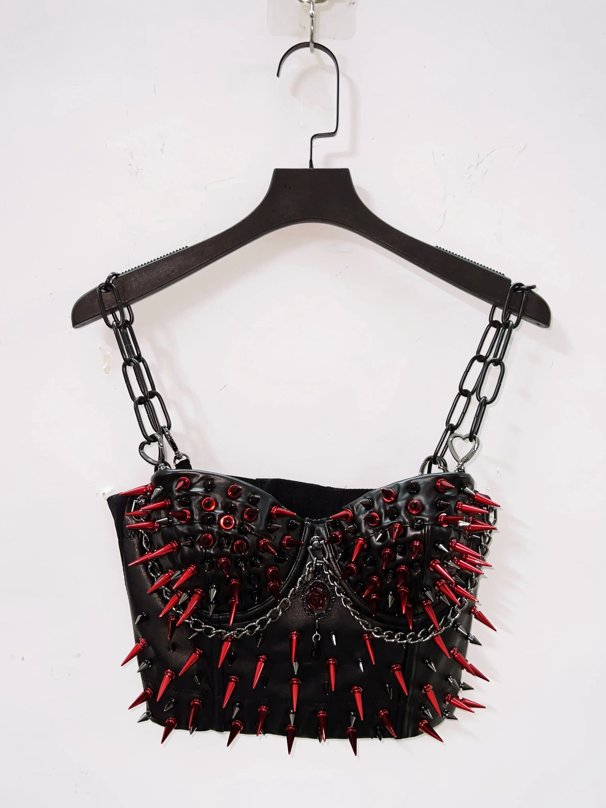 tank tops / S Gothic Full Outfit clothes  / Red Spikes and Black set