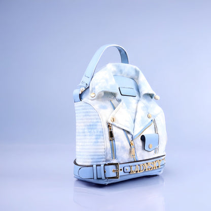 Tie-dye blue / 28cmx16cmx33cm Punk Rock Jacket Backpack / Vegan Leather