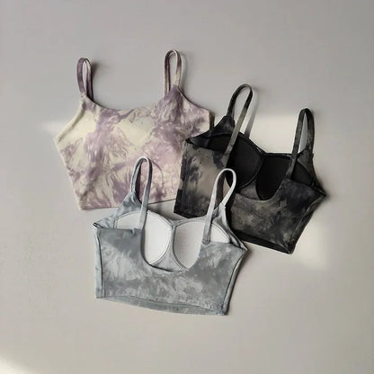 Tie-dyed One-piece Cup Sports Bra/ Women's High Shock-proof Running Top