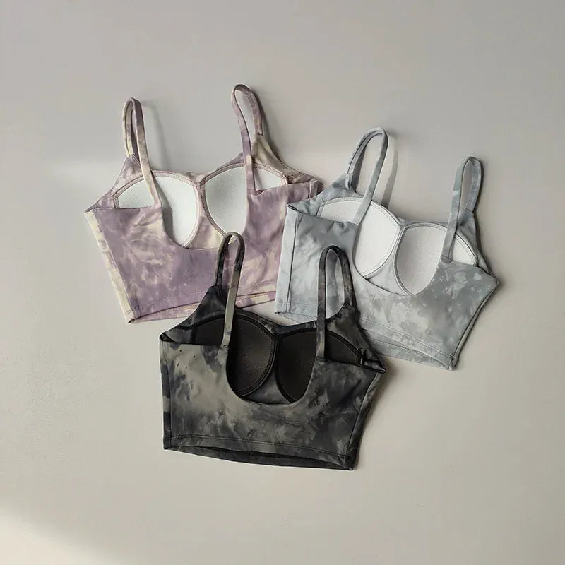 Tie-dyed One-piece Cup Sports Bra/ Women's High Shock-proof Running Top