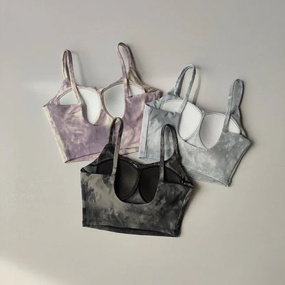 Tie-dyed One-piece Cup Sports Bra/ Women's High Shock-proof Running Top