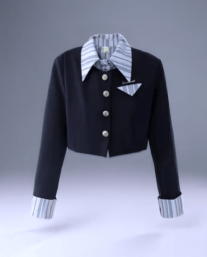 Top / S Navy Blue Academy Style Kawaii Set/ Two Short Cardigan Half Skirt Two Piece Seta