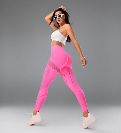 Unique Mesh Design Leggings / Fuchsia/ Contouring/ Flattering/ Seamless High-Performance / Victorious AetherSwift Model