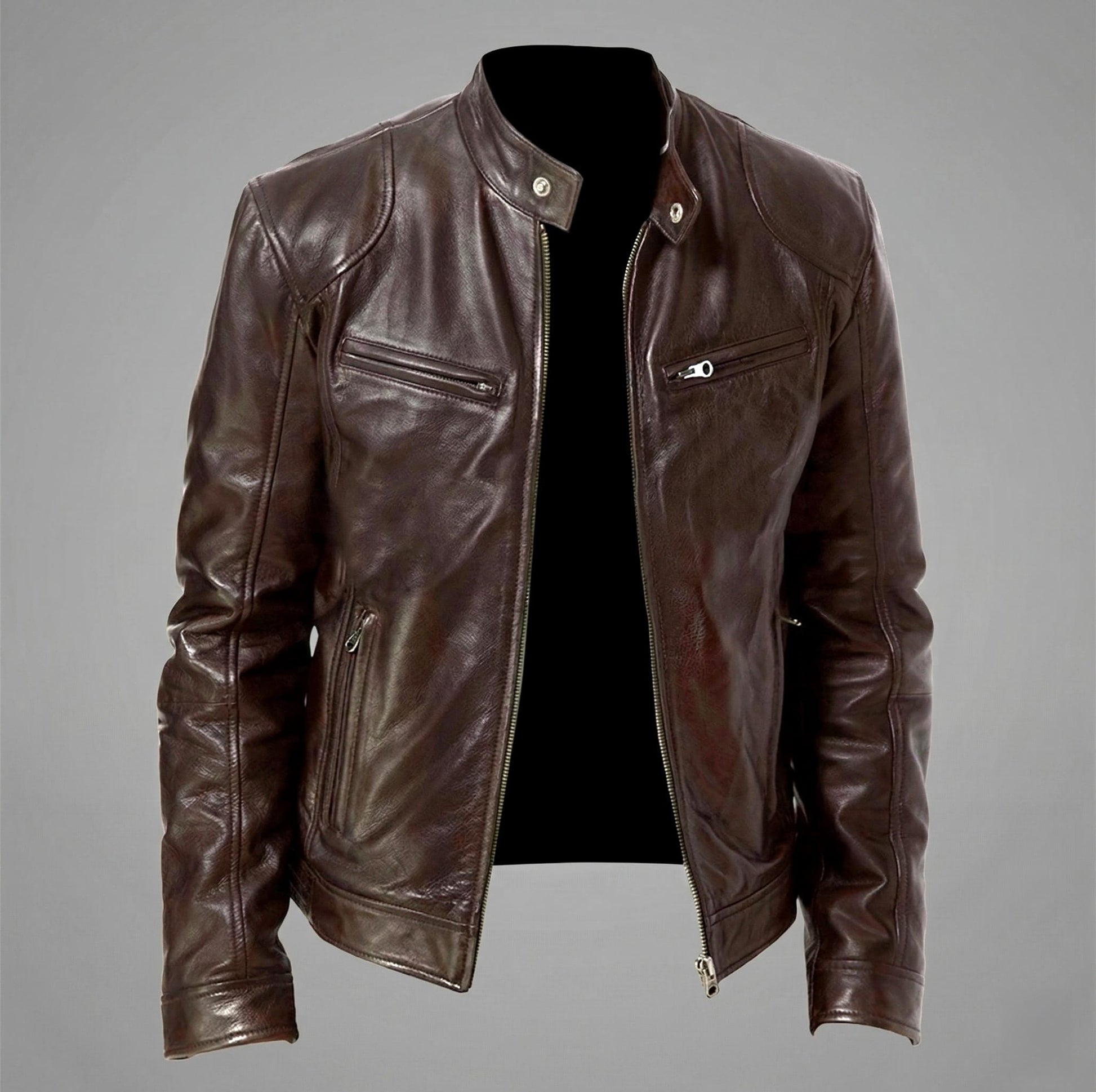 Vegan Leather Jacket Maroon/Brown/Black