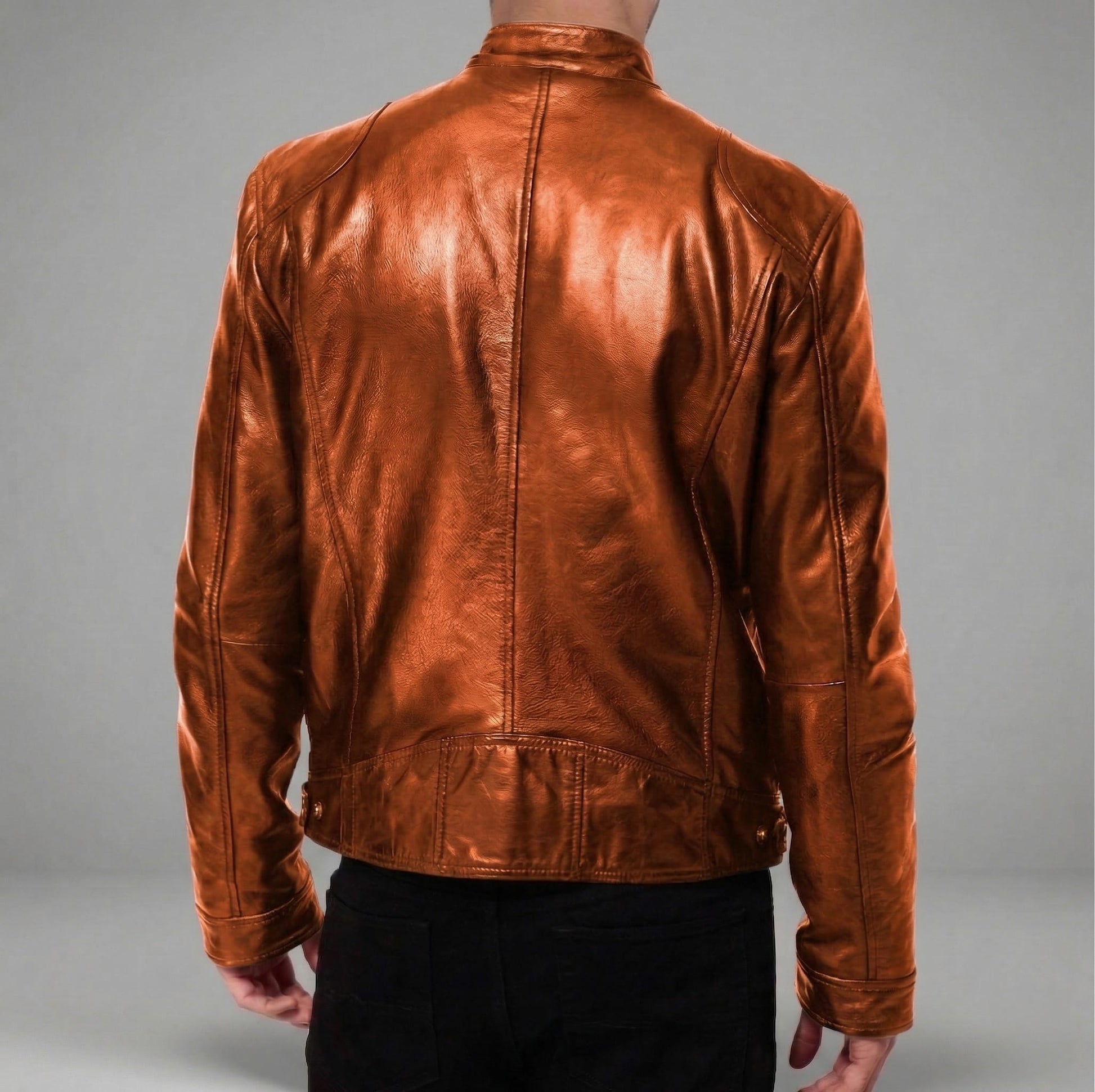Vegan Leather Jacket Maroon/Brown/Black