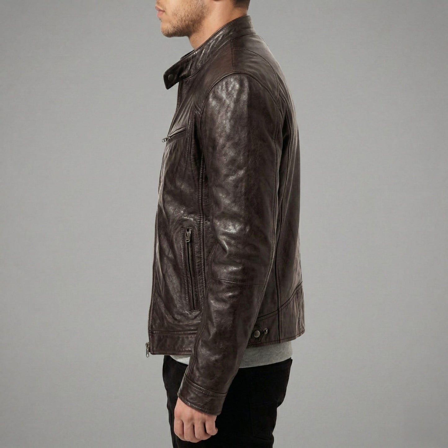 Vegan Leather Jacket Maroon/Brown/Black