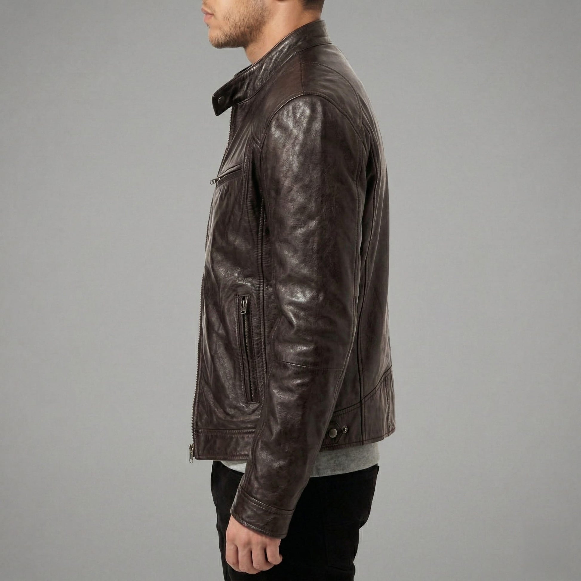 Vegan Leather Jacket Maroon/Brown/Black