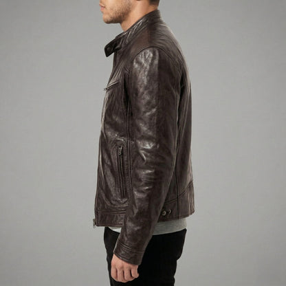 Vegan Leather Jacket Maroon/Brown/Black