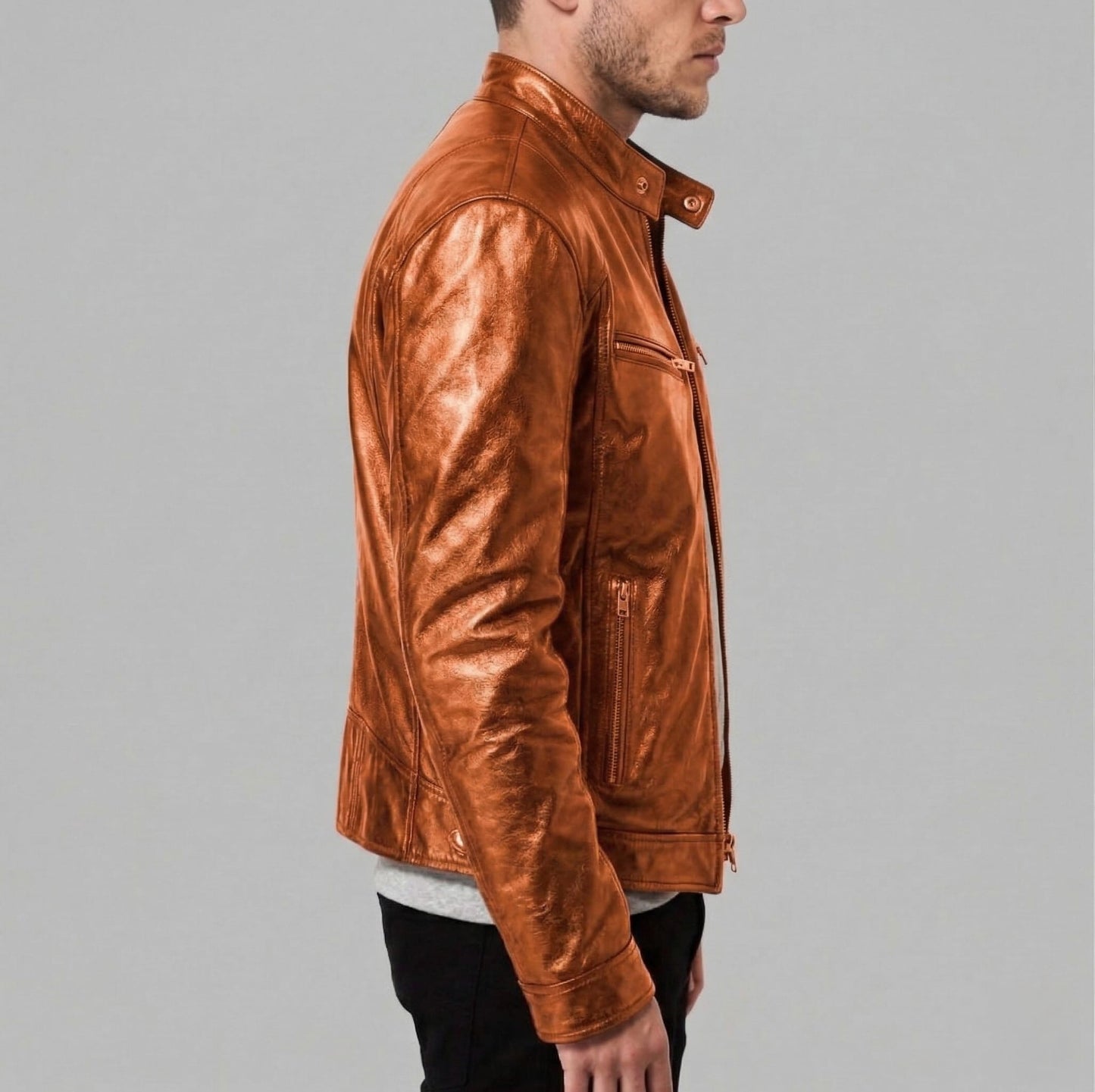 Vegan Leather Jacket Maroon/Brown/Black