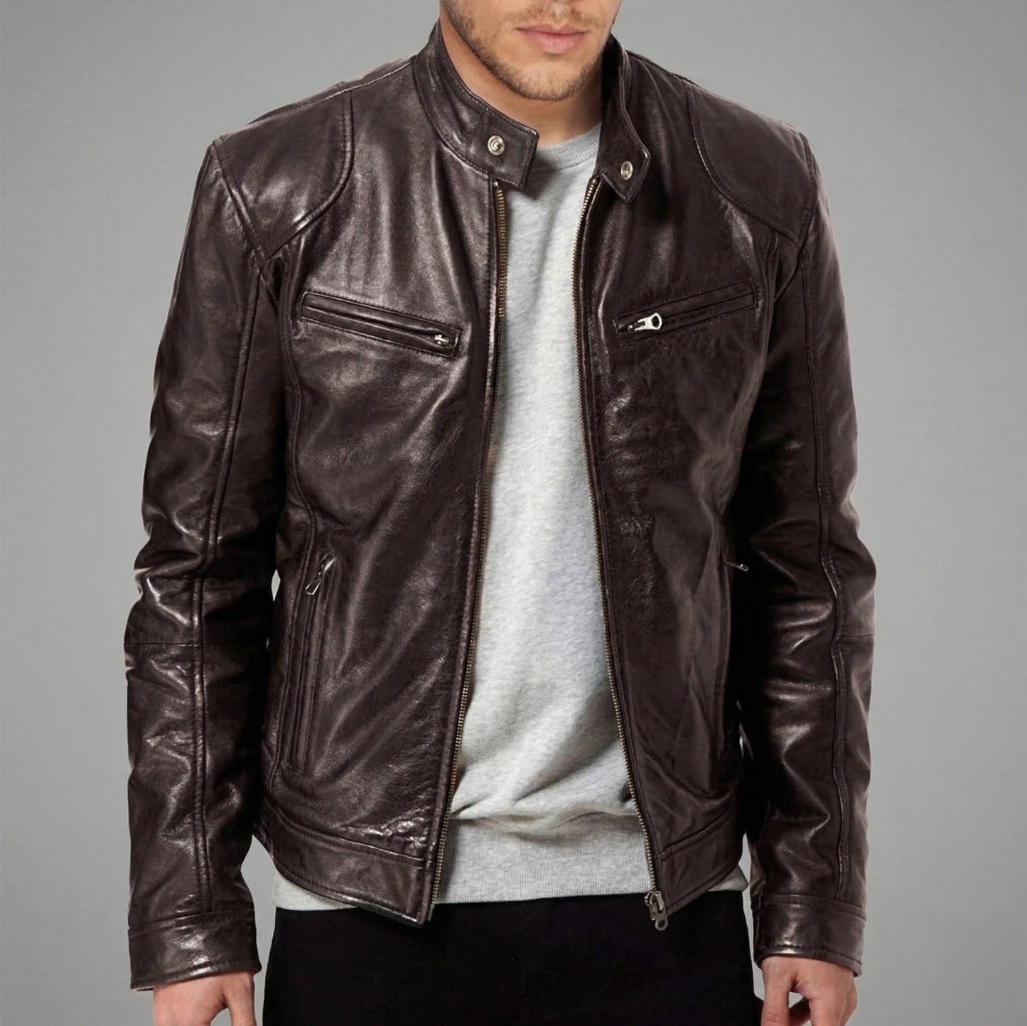 Vegan Leather Jacket Maroon/Brown/Black
