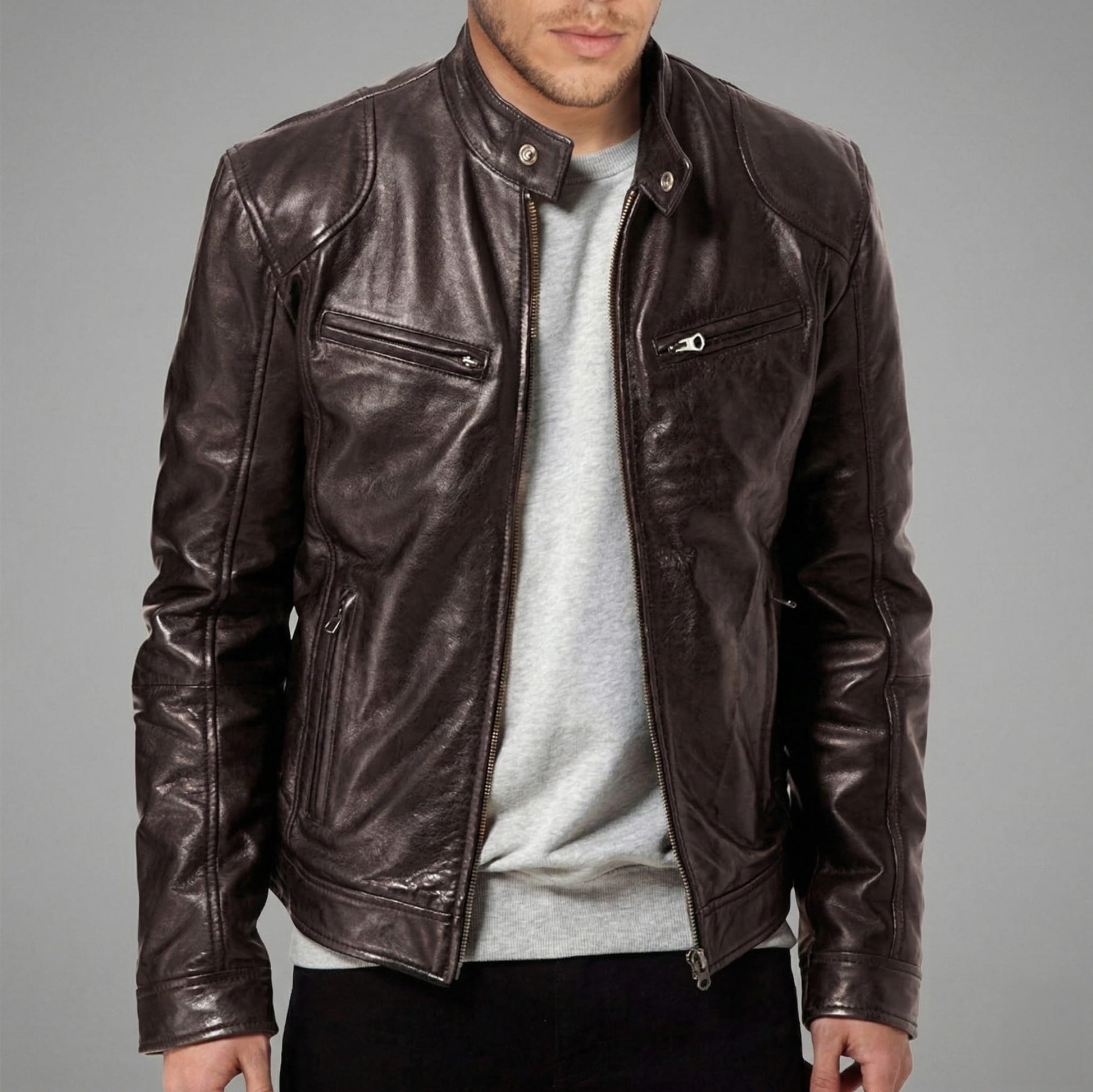 Vegan Leather Jacket Maroon/Brown/Black