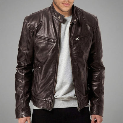 Vegan Leather Jacket Maroon/Brown/Black