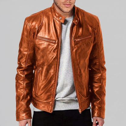 Vegan Leather Jacket Maroon/Brown/Black