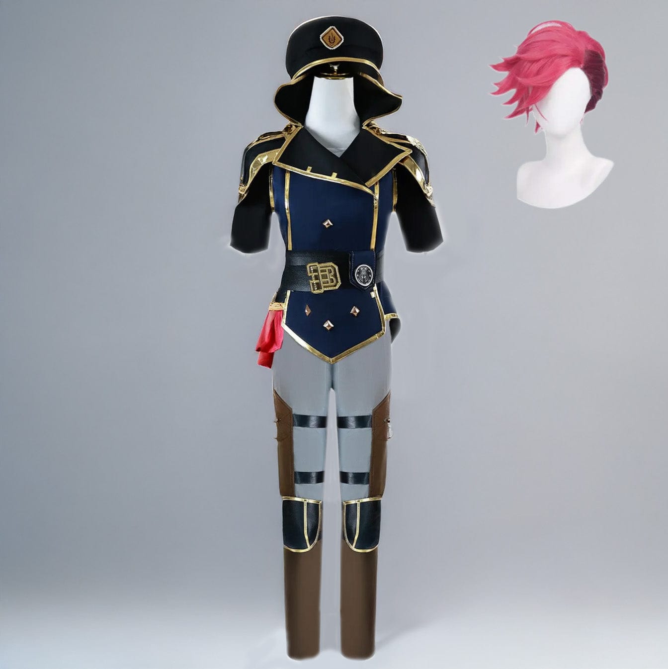 Vi Enforcer and Wig / XS Vi Arcane Season 1 Cosplay Costume – Red Jacket Classic & Blue Enforcer Uniform