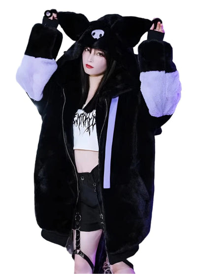 Victorious Block Faux Fur Coat Kawaii