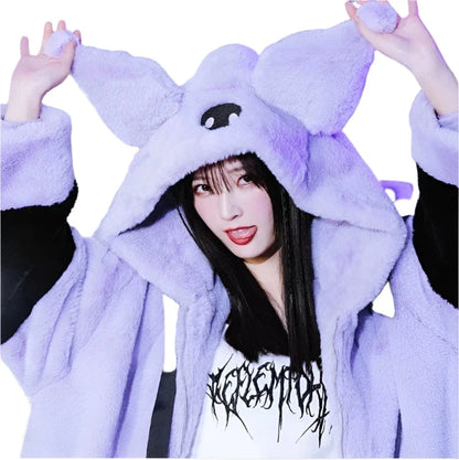 Victorious Block Faux Fur Coat Kawaii