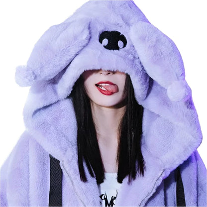 Victorious Block Faux Fur Coat Kawaii