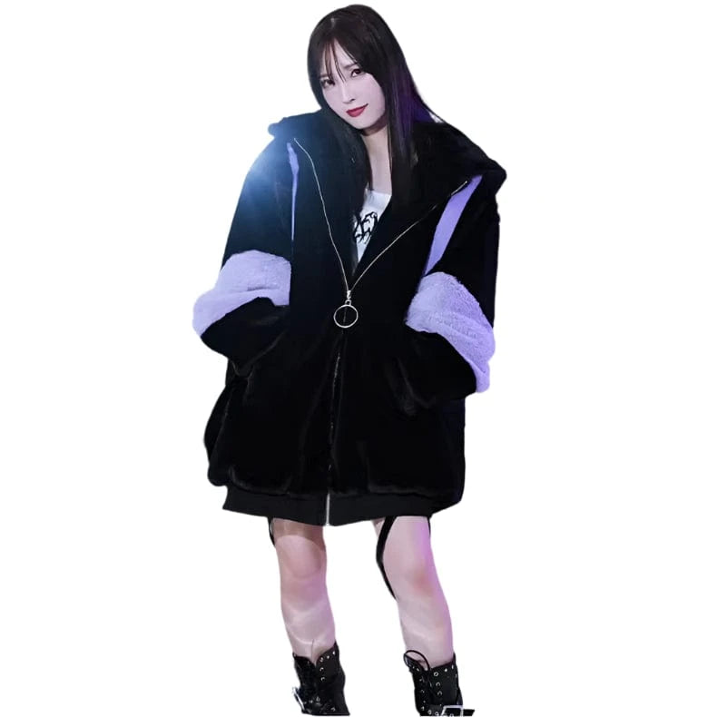 Victorious Block Faux Fur Coat Kawaii