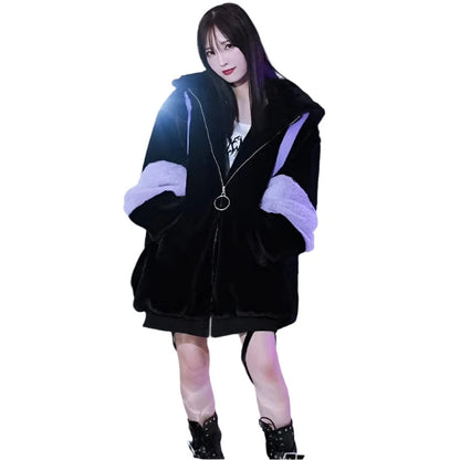 Victorious Block Faux Fur Coat Kawaii