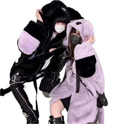 Victorious Block Faux Fur Coat Kawaii